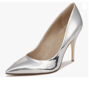YDN Silver Chic Pointed  Toe High Heel Pumps Slip on Slide Dress Shoe